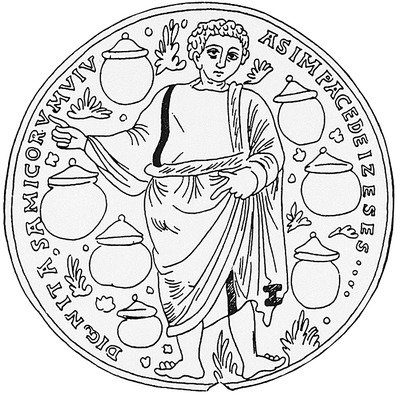 51.1.0.Boda en Cana Dibujo del fondo dorado de una vasija ritual de vidrio catacumbas romanas siglos III IV
