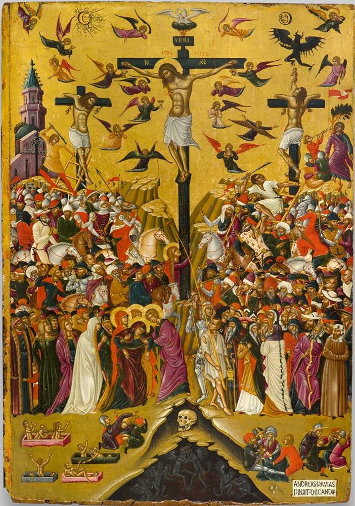  icono bizantino, crucifixion