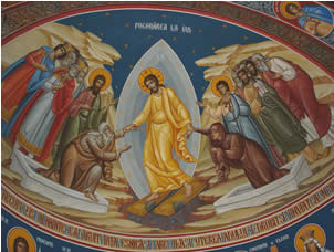 Descenso al infierno". Fresco en la iglesia del monasterio "St. John "en Suceava, Rumania.